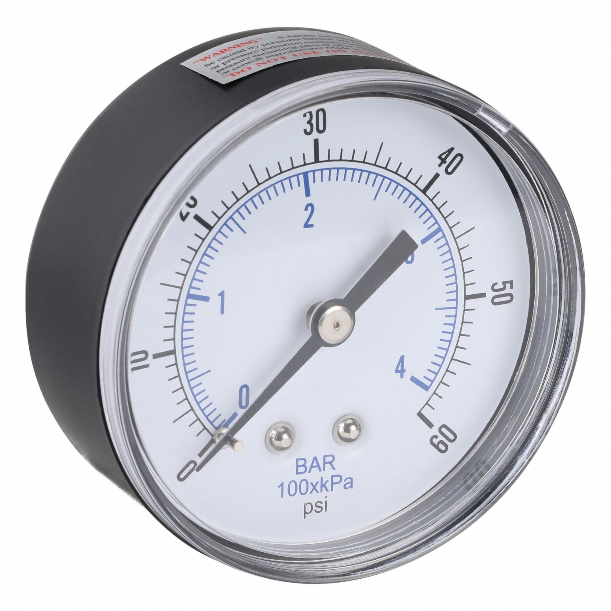 Industrial Pressure Gauge: 0 psi / Hg to 60 psi, 2 1/2 in Dial, 1/4 in BSPT Male, Copper
