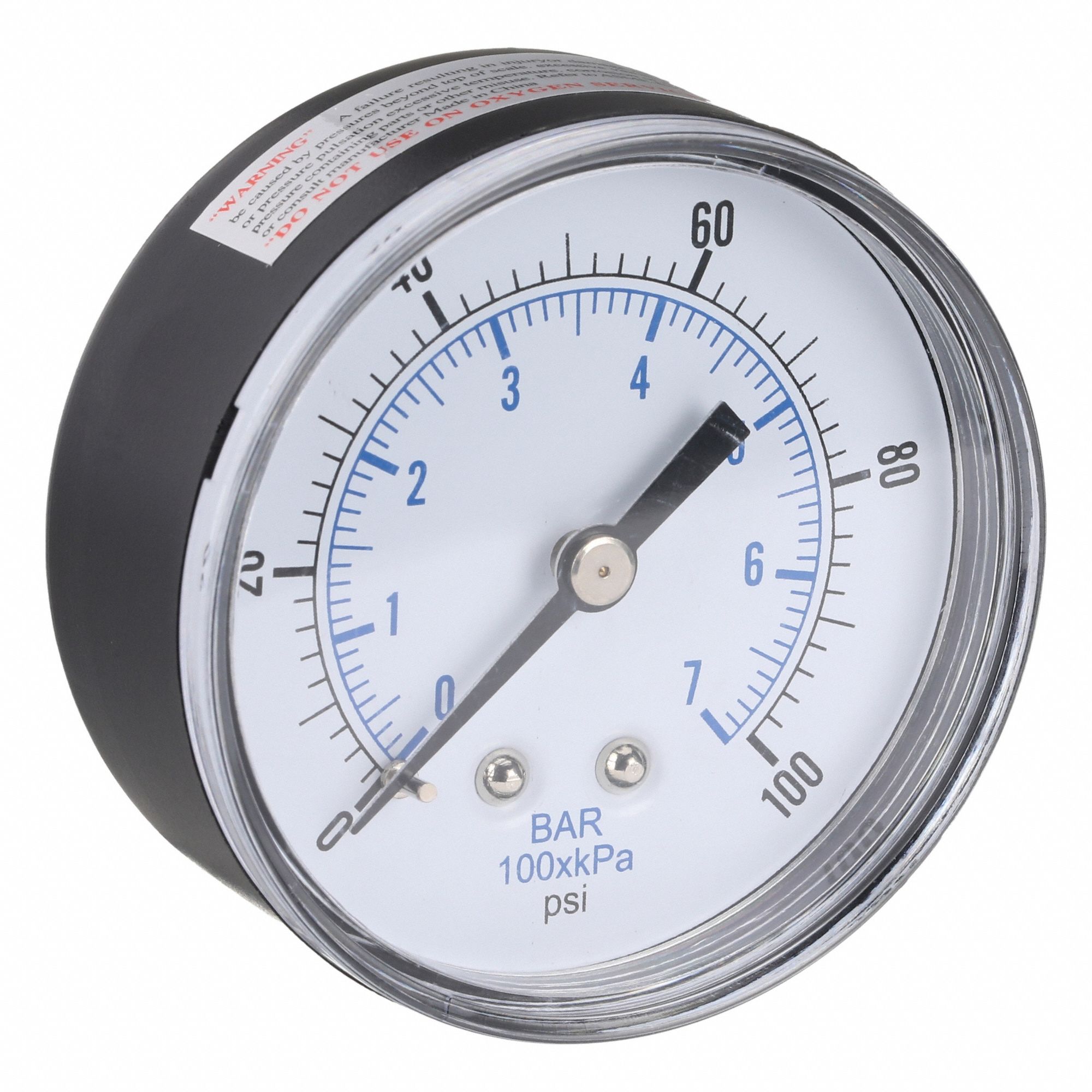 Industrial Pressure Gauge: 0 psi / Hg to 100 psi, 2 1/2 in Dial, 1/4 in BSPT Male, Copper