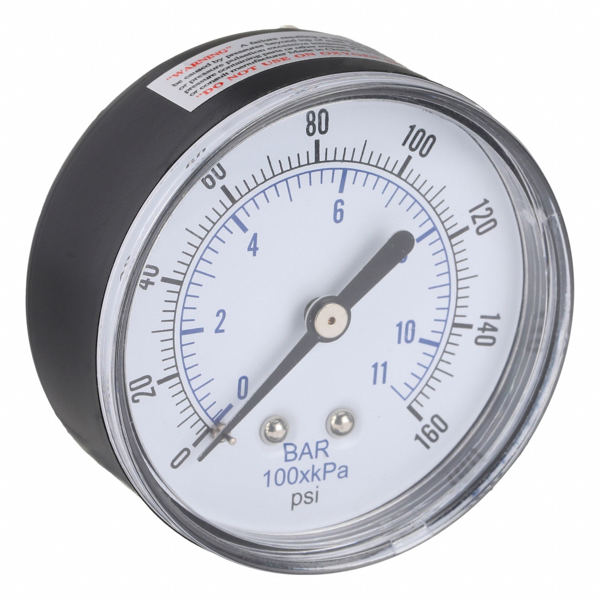 Industrial Pressure Gauge: 0 psi / Hg to 160 psi, 2 1/2 in Dial, 1/4 in BSPT Male, Copper