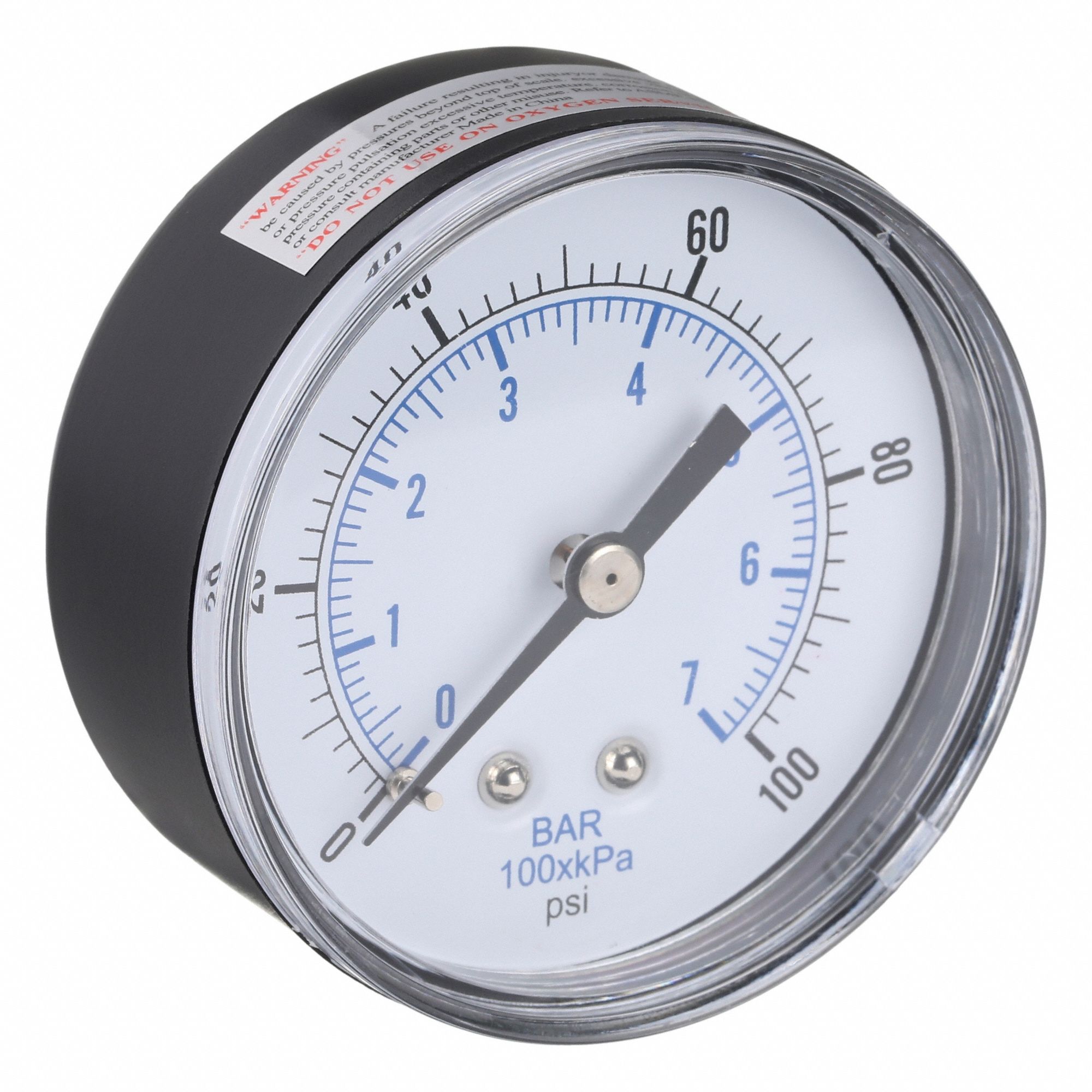 Industrial Pressure Gauge: 0 psi / Hg to 200 psi, 2 1/2 in Dial, 1/4 in BSPT Male, Copper