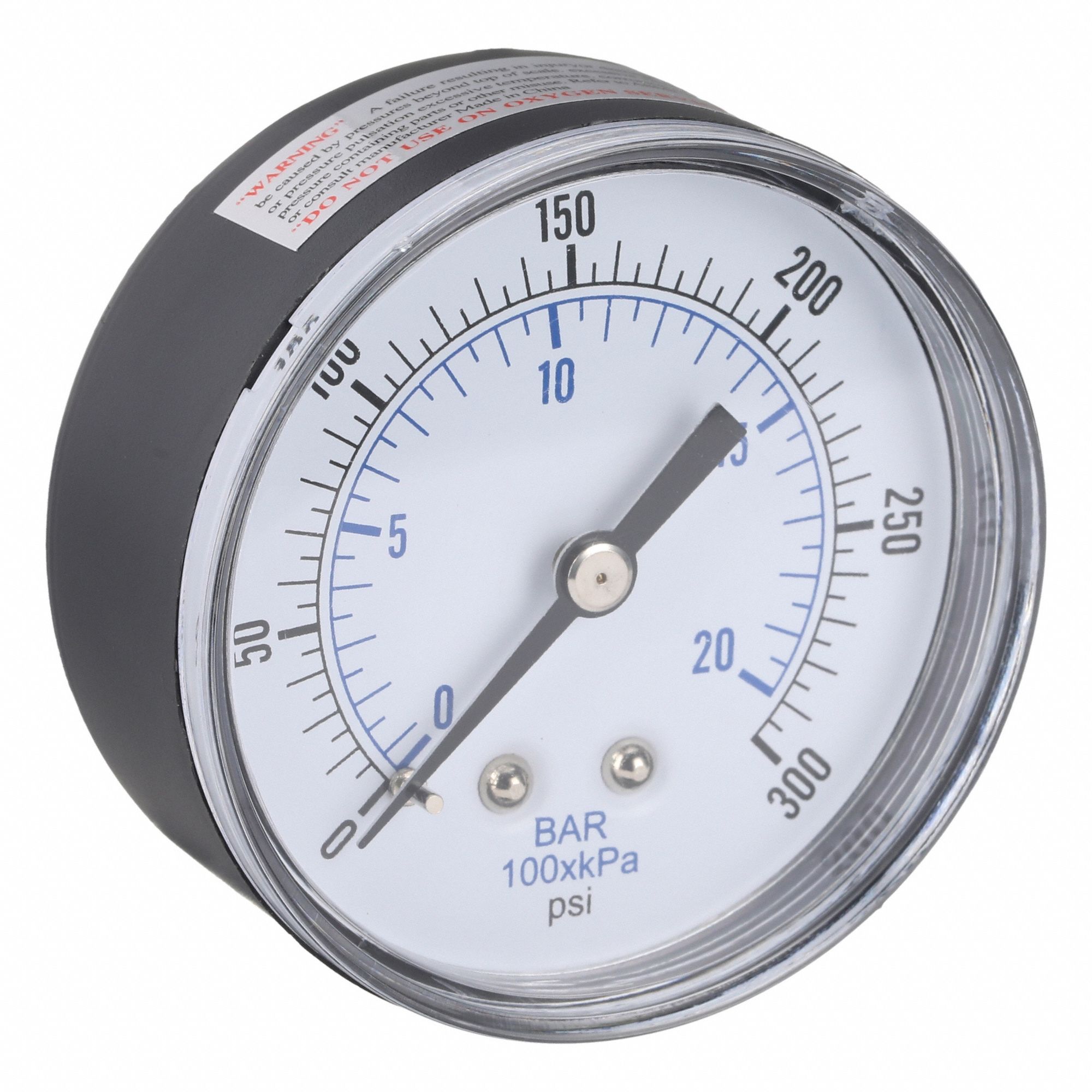 Industrial Pressure Gauge: 0 psi / Hg to 300 psi, 2 1/2 in Dial, 1/4 in BSPT Male, Copper