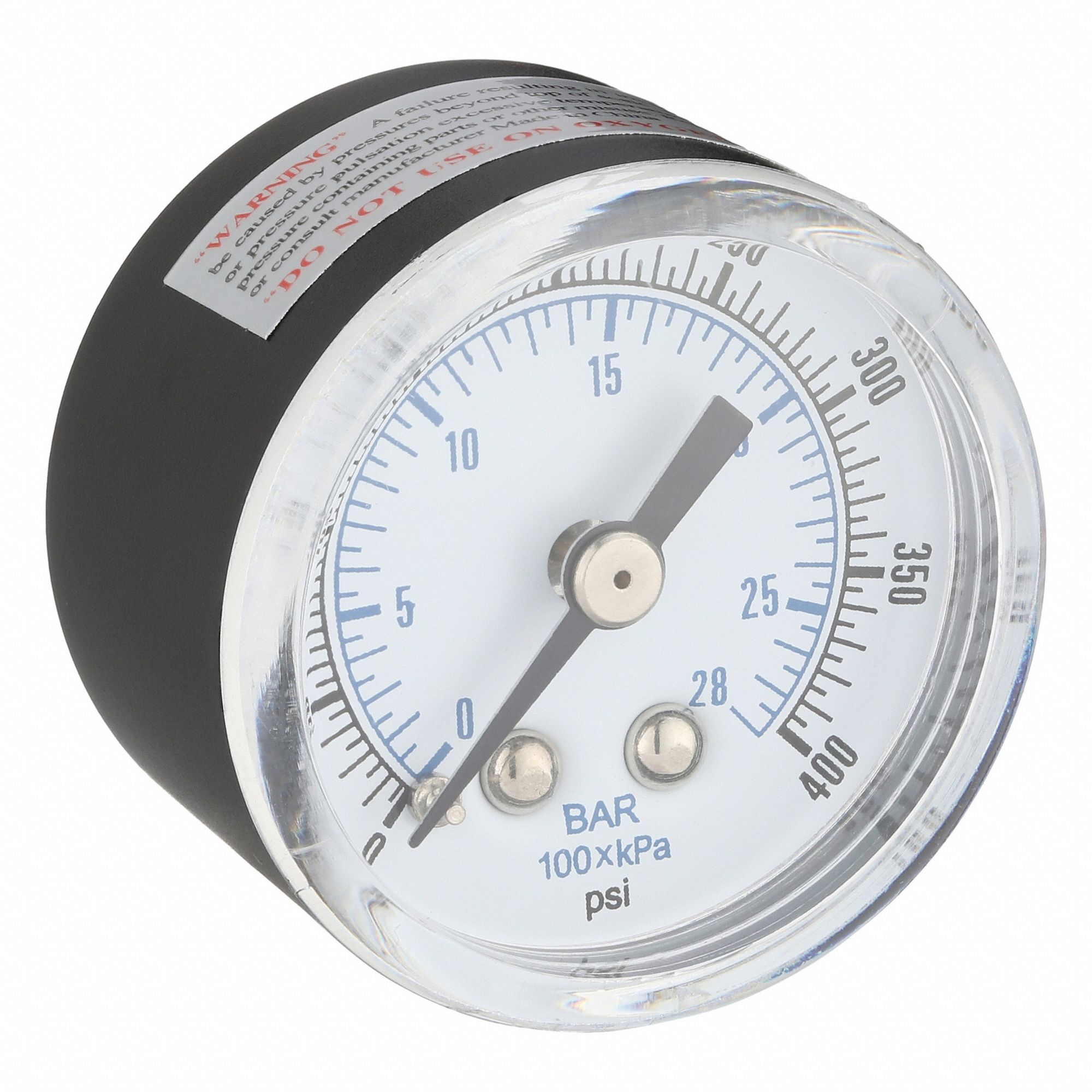 Industrial Pressure Gauge: 0 psi / Hg to 400 psi, 1 1/2 in Dial, 1/8 in NPT Male, Copper