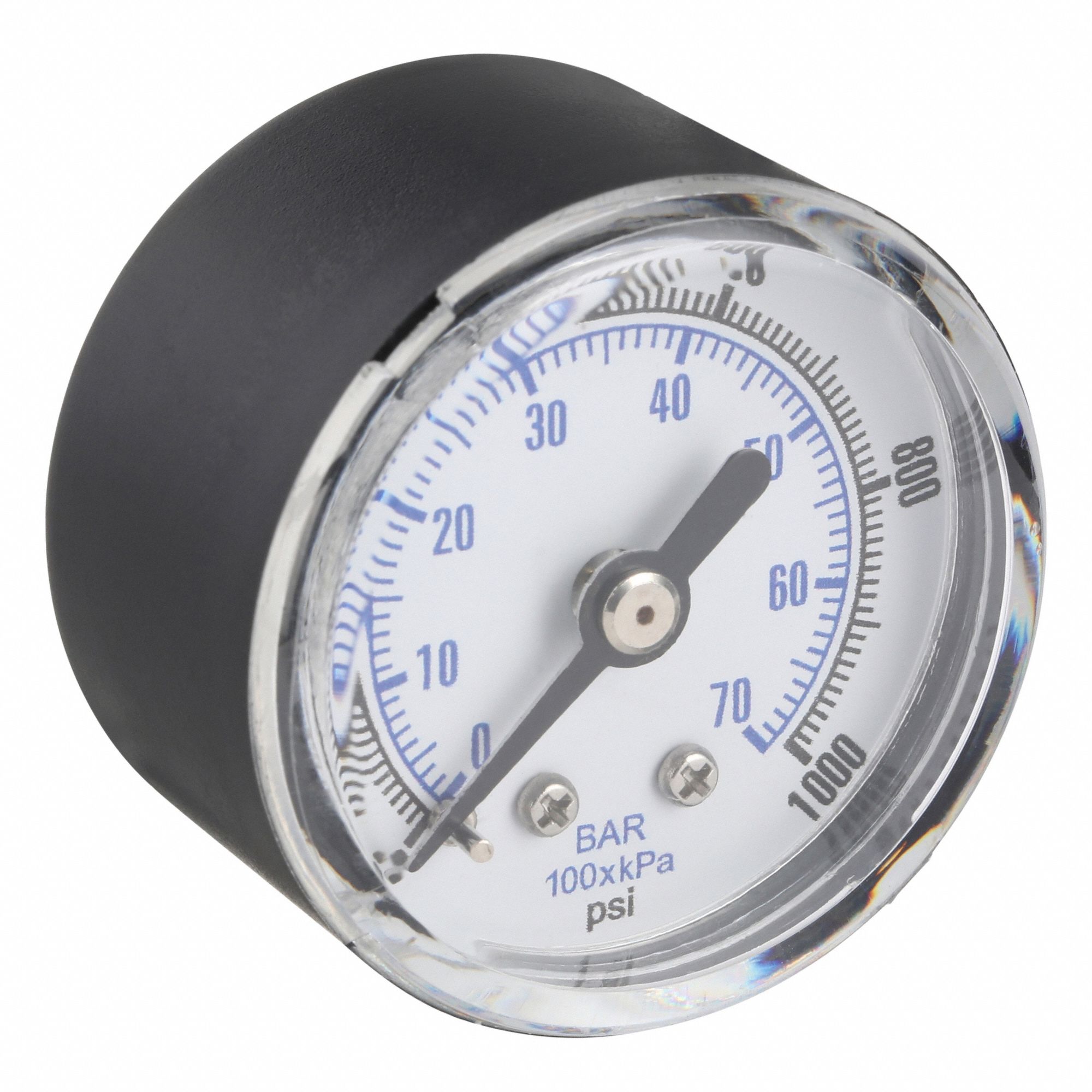 Industrial Pressure Gauge: 0 psi / Hg to 1, 000 psi, 1 1/2 in Dial, 1/8 in NPT Male, Dual