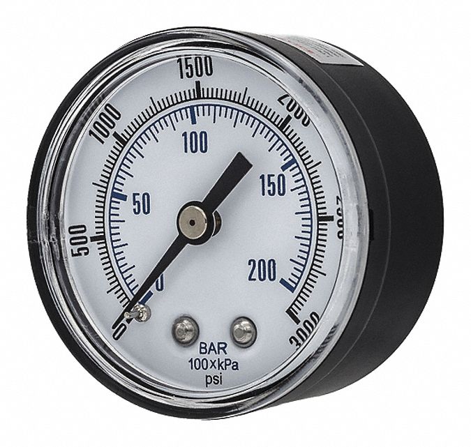 Industrial Pressure Gauge: 0 psi / Hg to 3, 000 psi, 2 in Dial, 1/4 in NPT Male, Copper