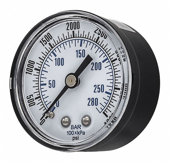 Industrial Pressure Gauge: 0 psi / Hg to 4, 000 psi, 2 in Dial, 1/4 in NPT Male, Copper