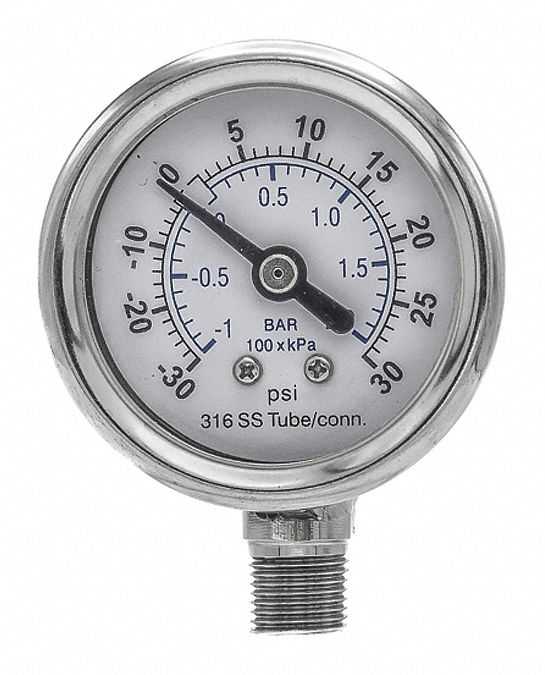 PIC GAUGES Industrial Compound Gauge 30 to 0 to 30 in Hg/psi, 1 1/2 in