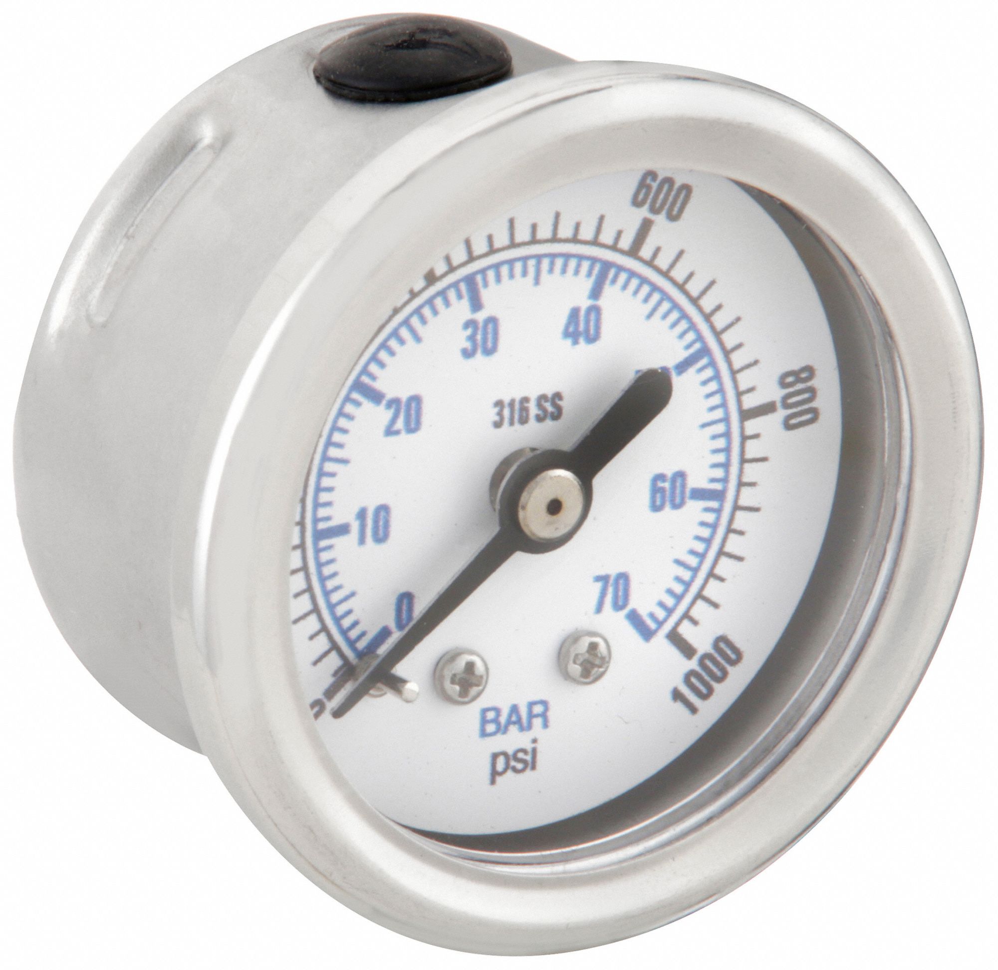 Industrial Pressure Gauge: 0 psi / Hg to 1, 000 psi, 1 1/2 in Dial, 1/8 in NPT Male, 300