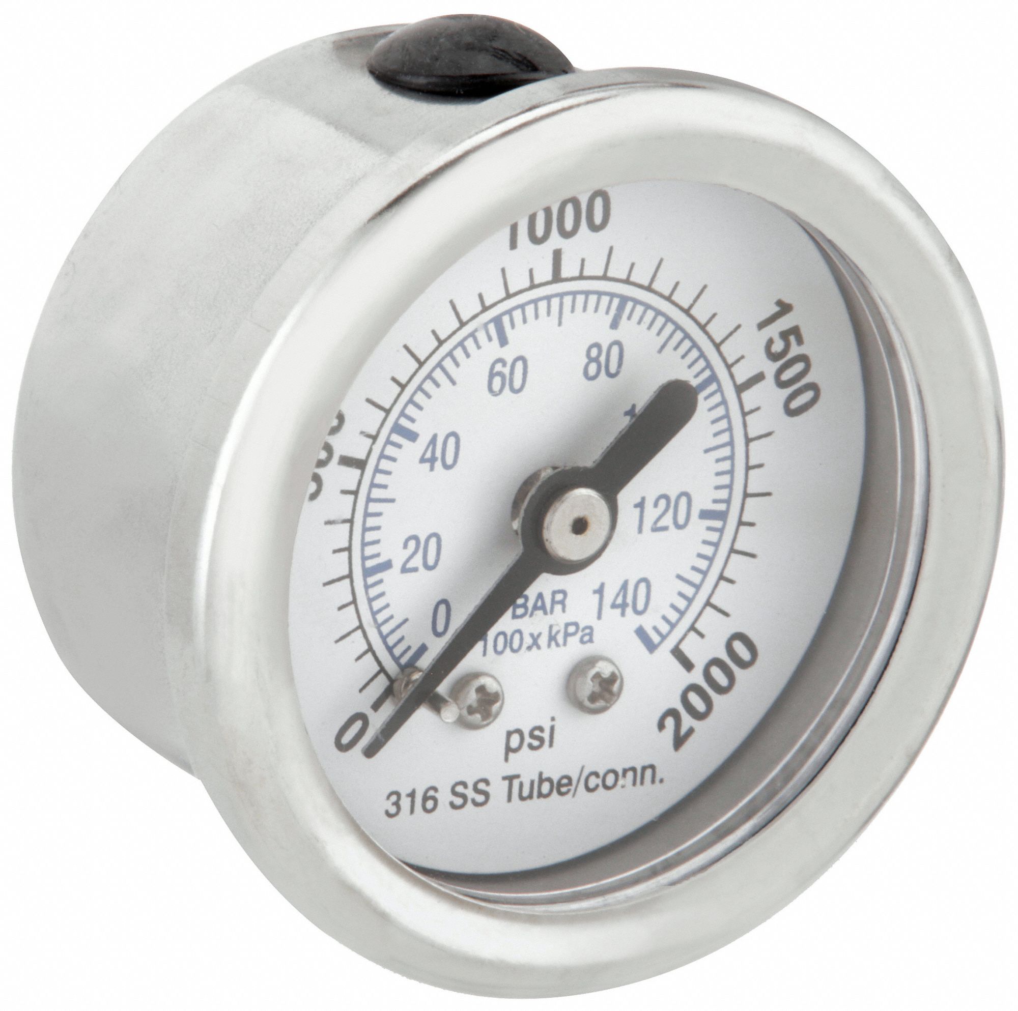 Industrial Pressure Gauge: 0 psi / Hg to 2, 000 psi, 1 1/2 in Dial, 1/8 in NPT Male, 300