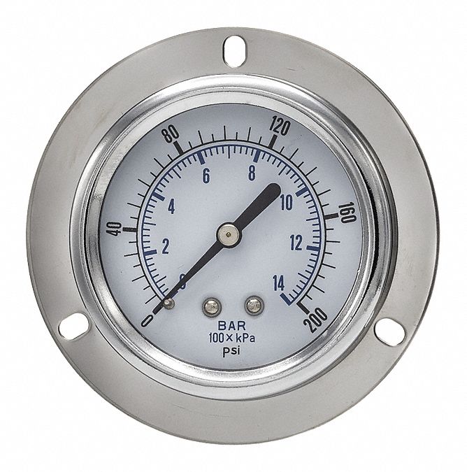 PIC GAUGES, Front Flange, 0 to 200 psi, PanelMount Pressure Gauge