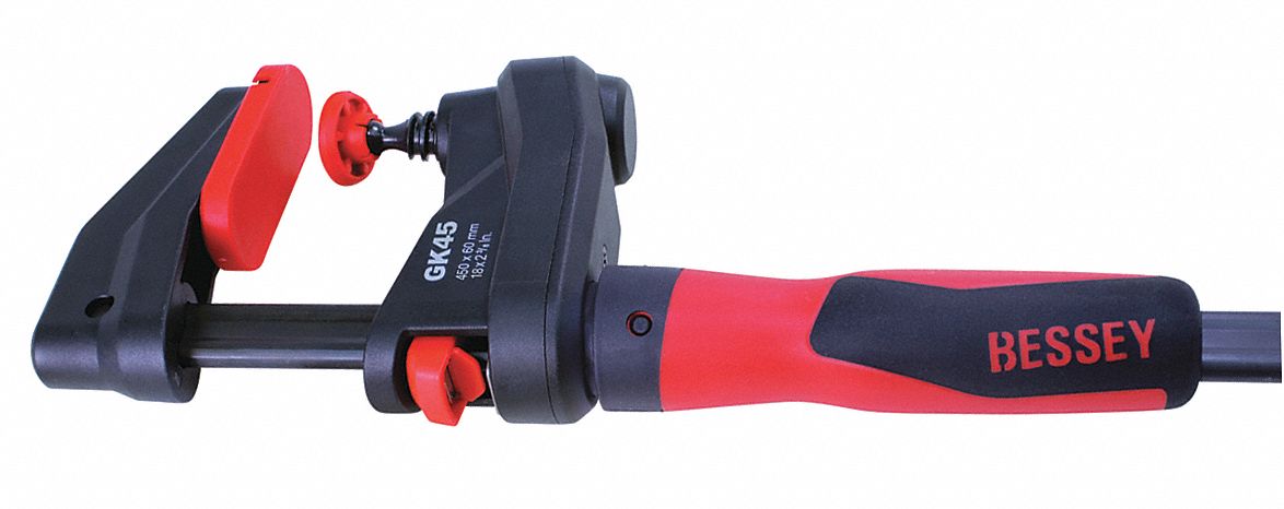 Bar Clamp: Light Duty, Screwdriver Handle, 18 in Jaw Opening - Max, 450 lb Clamping Force