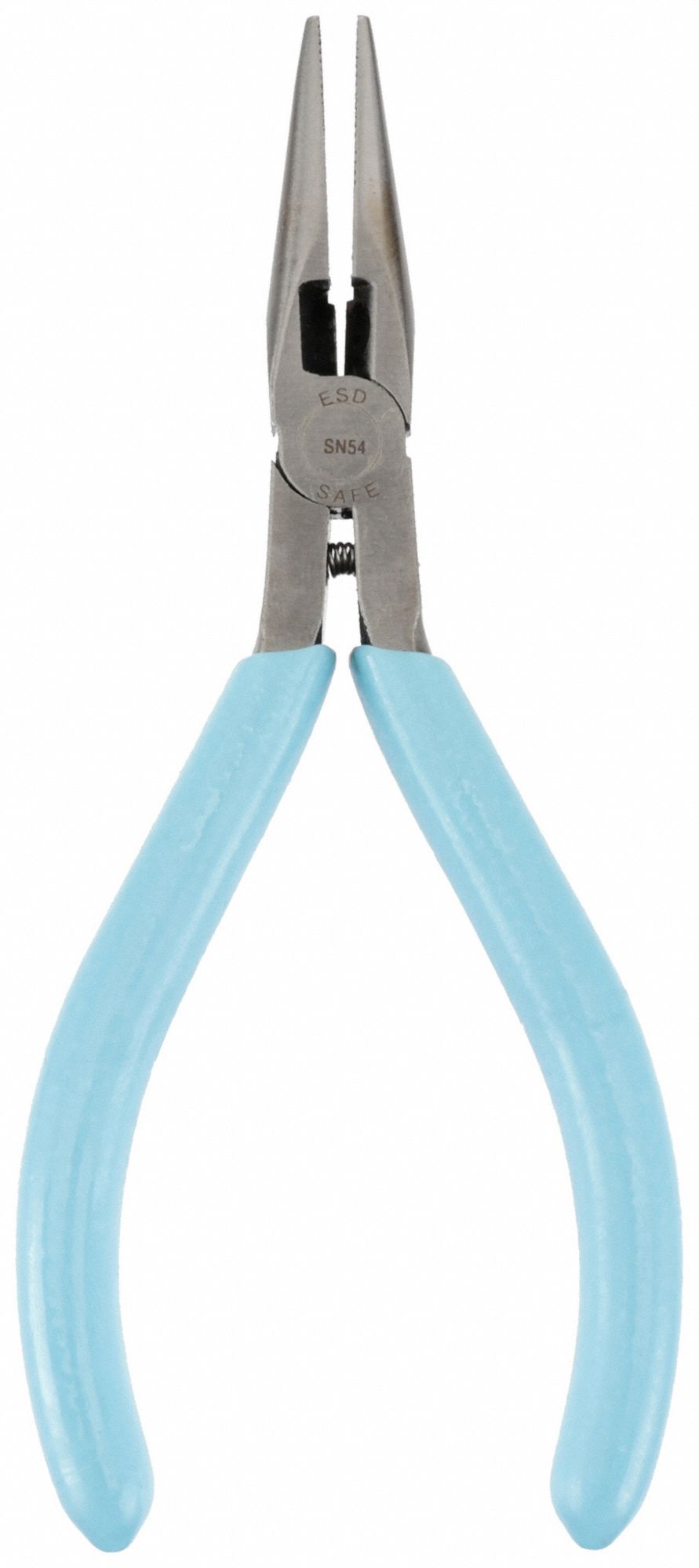 LONG NOSE PLIER, ESD-SAFE, 1 IN MAX JAW OPENING, 5 IN OVERALL L, 1¼ IN JAW L, 5/64 IN TIP W