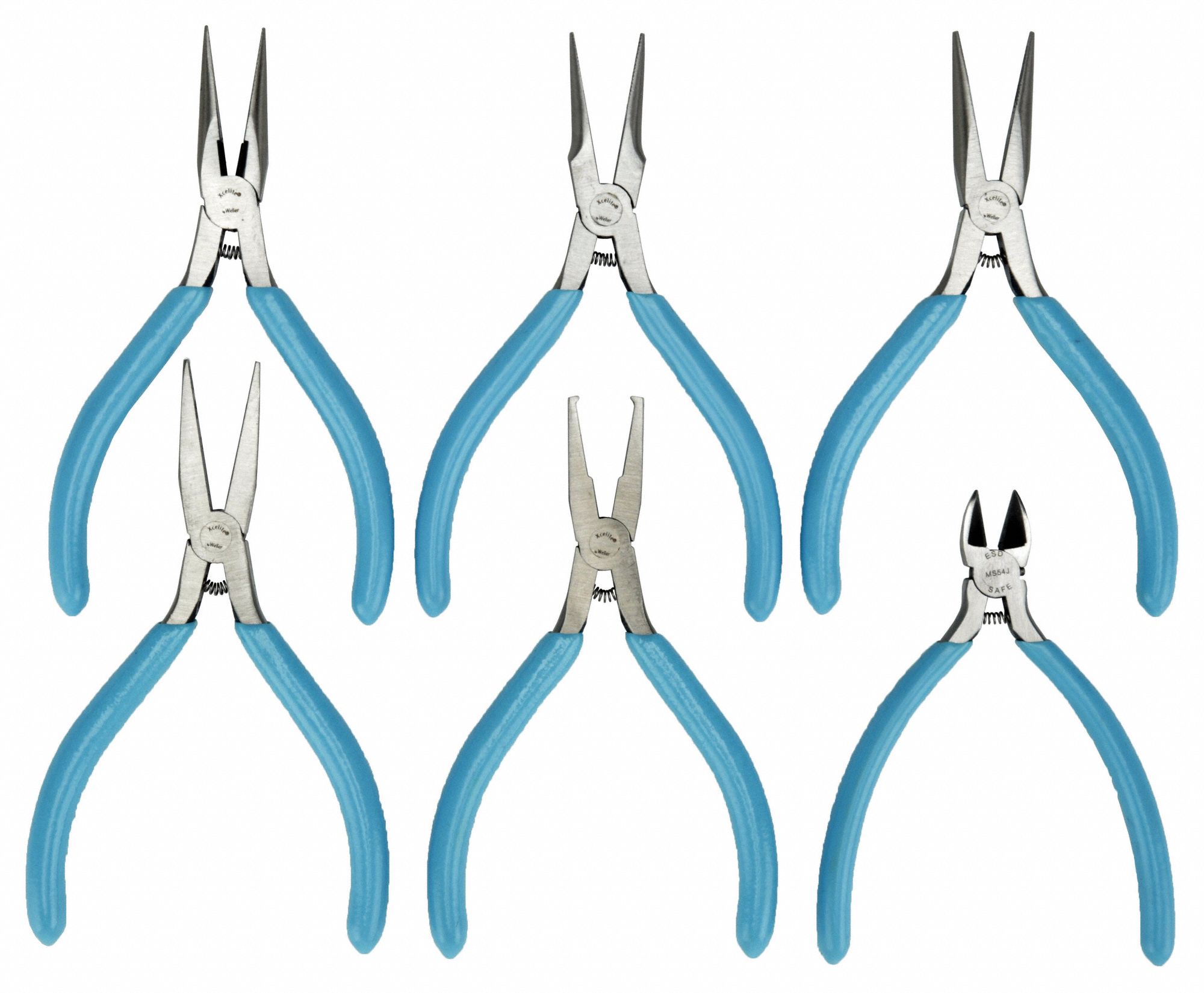 XCELITE Plier Set ESDSafe, 6 Pliers, Std Cushion Grip, Manual, Pouch, 6 9 Pliers Range