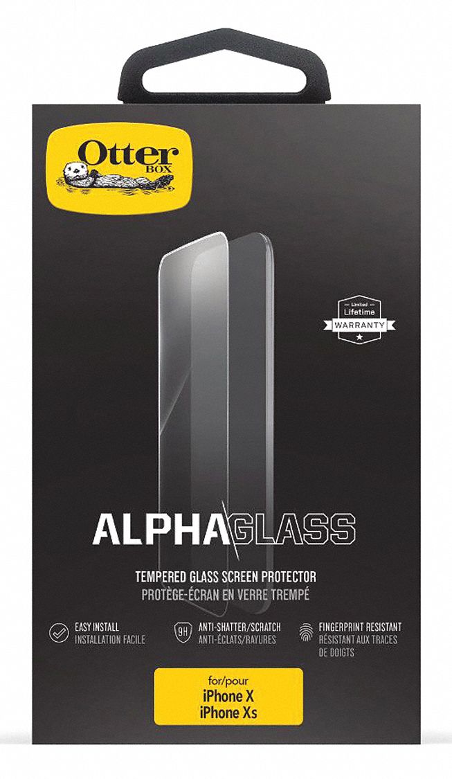 OTTERBOX Screen Protector, Fits Brand Apple, Clear, Glass, Polyester 54XU047759675 Grainger