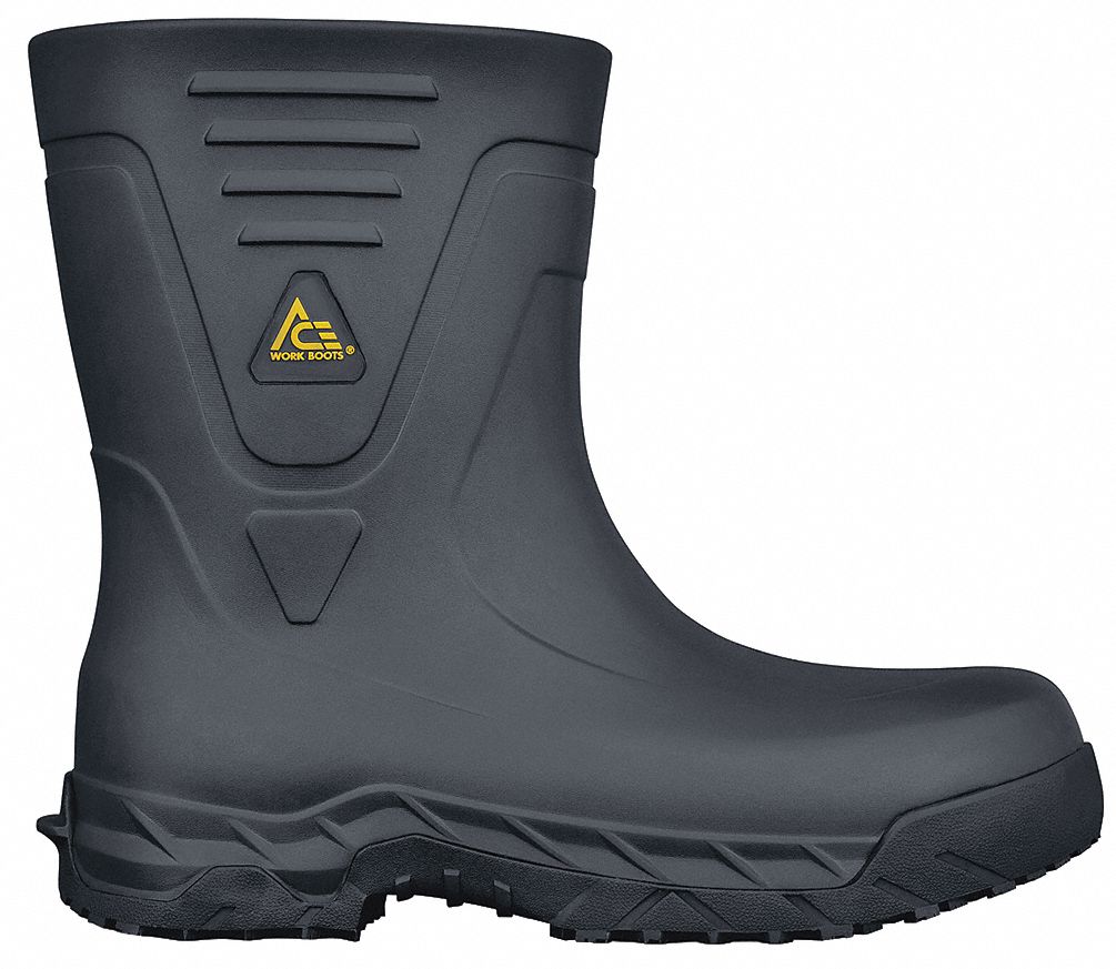 Rubber Boot: Rigid Plastic, EVA/Rubber, Black, SHOES FOR CREWS, 15, Std Ht, 1 PR