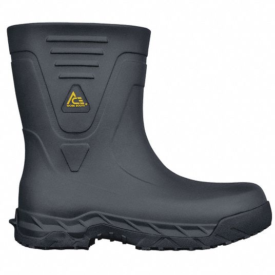 SHOES FOR CREWS Rubber Boot, Men's, 8, MidCalf, Plain Toe Type, EVA