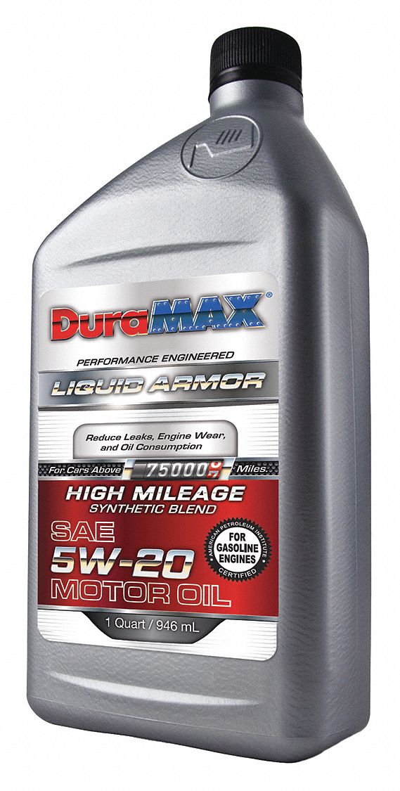Engine Oil: 1 qt Size, Bottle, 5W-20, Amber, -49° to 410°F, High Mileage