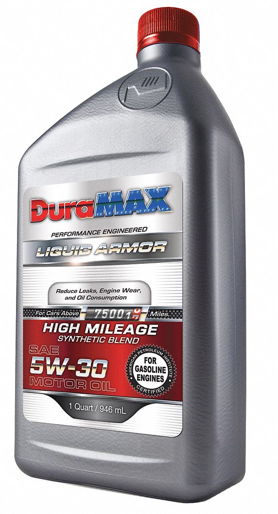 DURAMAX High Mileage Engine Oil, 1 qt Bottle, SAE Grade 5W30, Amber