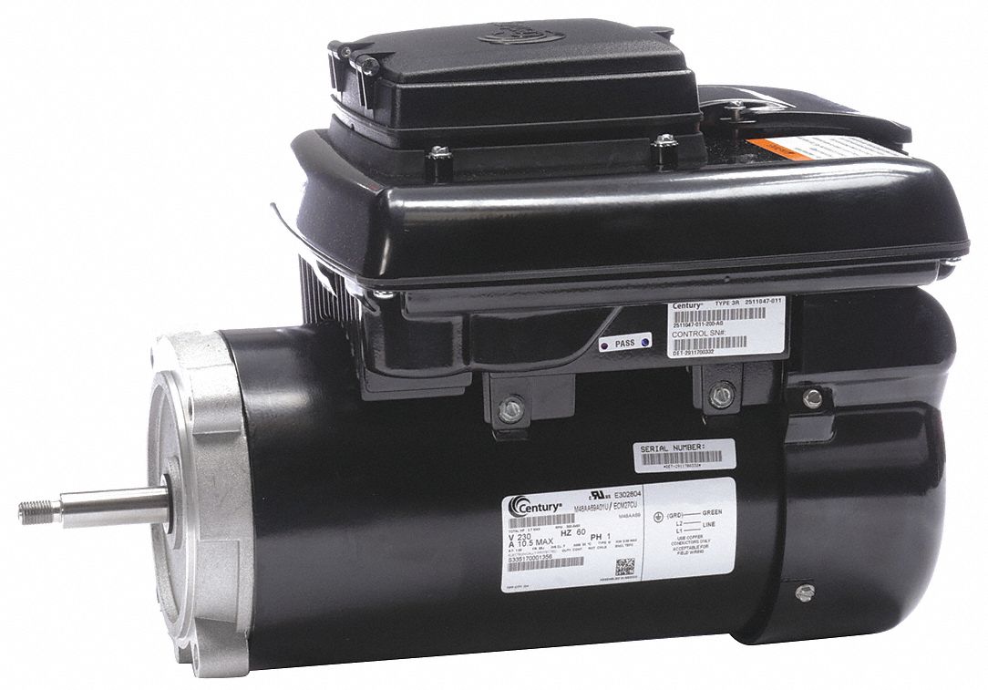 CENTURY Pool Pump Motor, 2 7/10 HP, ECM, Nameplate RPM 6003,450, 56J Frame, Voltage 230V AC