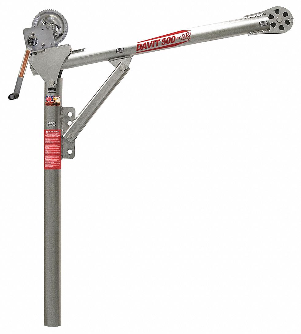 DAVIT CRANE, 500 LBS LD CAP, 360 DEGREE SWIVEL, SILVER, 27.5 X 42IN, 40 X 67IN, 4.00 IN DIA, STL