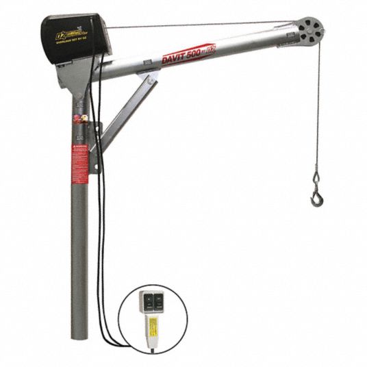 OZ LIFTING PRODUCTS Davit Crane, 500 lb, Reach 27.5 in to 42 in, Lift Range 0 ft to 90 ft