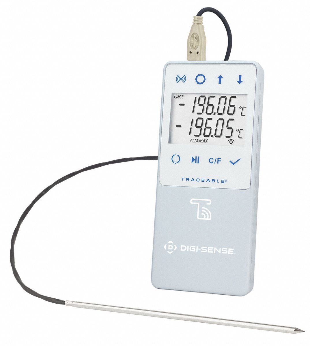 Data Logger: ±0.4°F Accuracy, -328° to 221°F, 6 mo Battery Life, Digital Readout