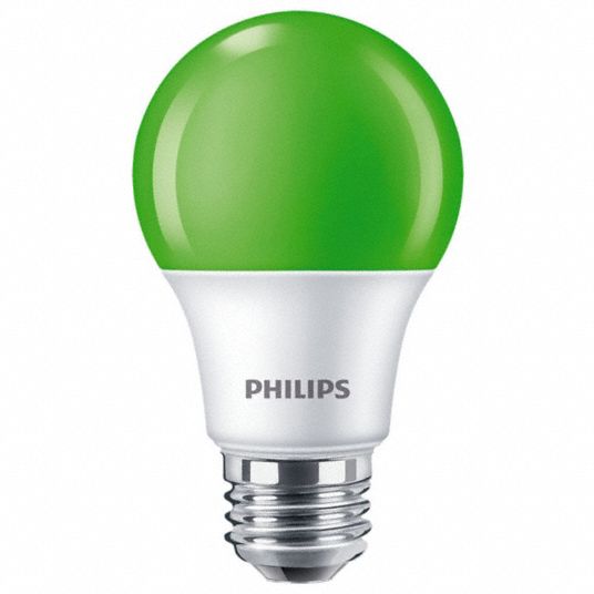 PHILIPS, A, LED Bulb - 54YP63|8A19/LED/GREEN/P/ND 120V 4/1FB - Grainger