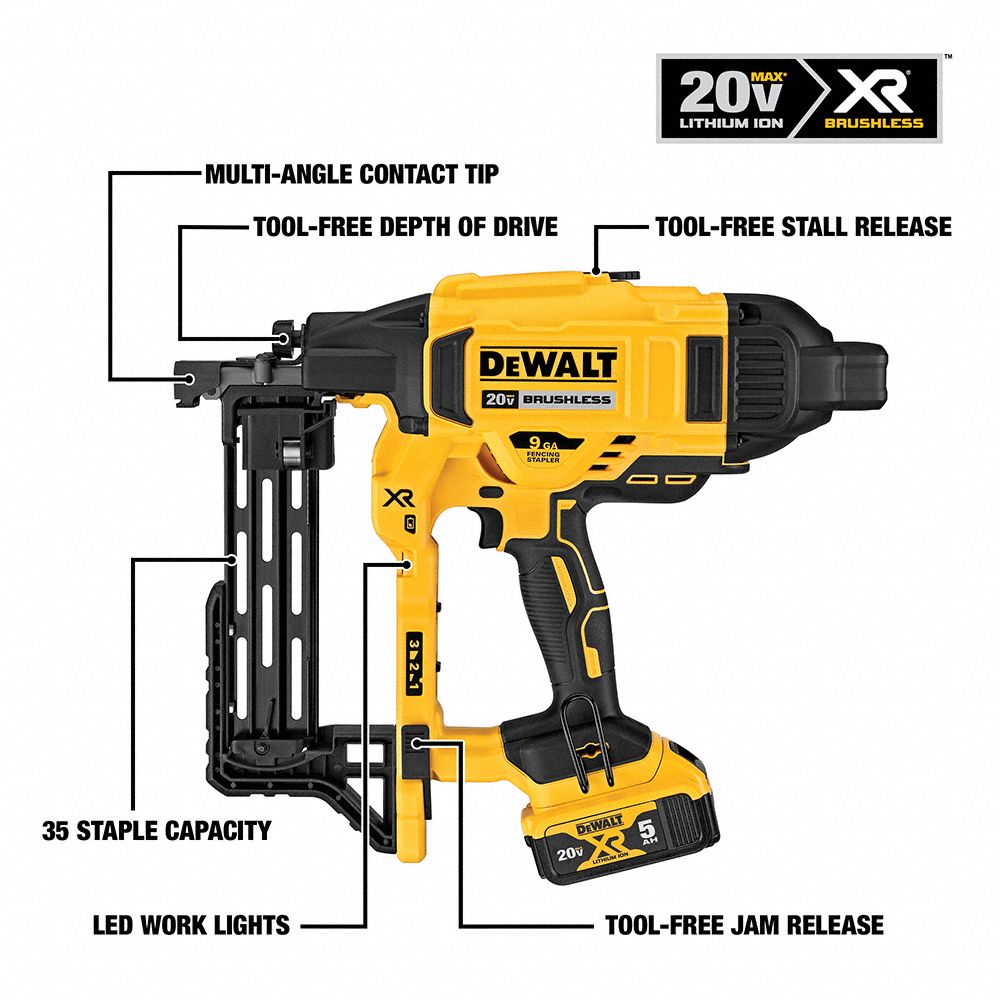 DEWALT Staple Gun Combo, For 3/8 in Staple Wd, For 9 ga, For 1 1/2 in