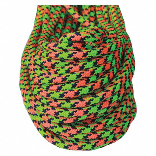 Climbing Rope: 7/16 in Rope Dia, Blue/Green/Orange, 200 ft Rope Lg, 603 lb  Working Load Limit