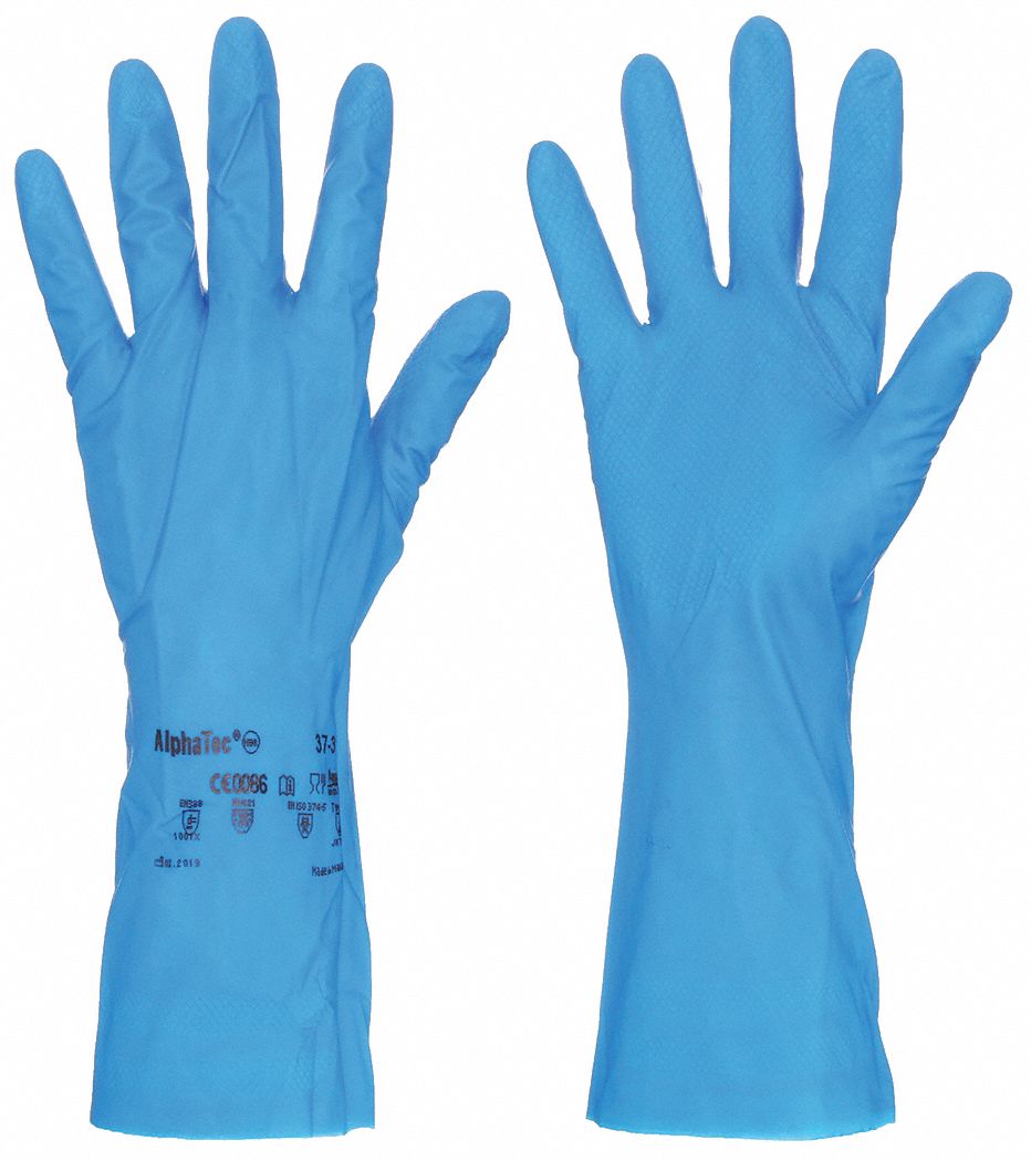 CHEMICAL-RESISTANT GLOVES, GAUNTLET, LOZENGE GRIP, SZ XL/10, 12 1/4 IN L/8 MIL THICK, BL, NITRILE