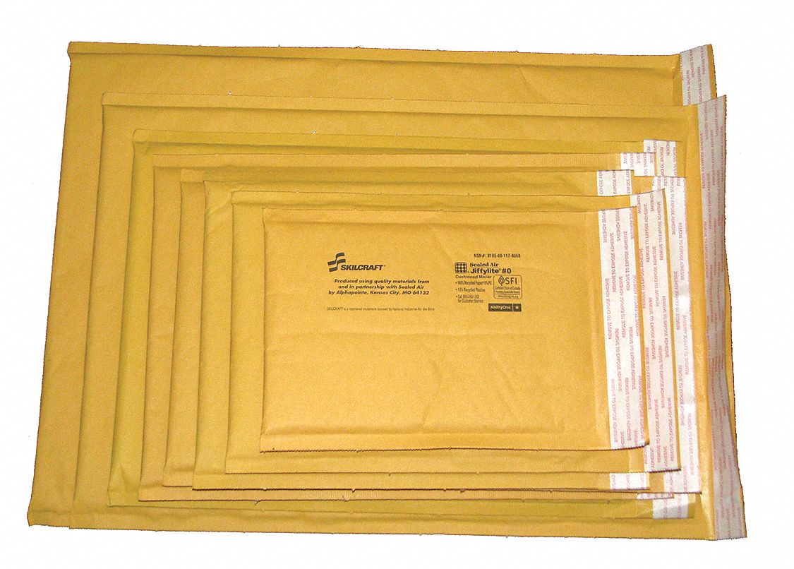 ABILITY ONE Paper, Bubble, Mailer Envelopes, Kraft, 9 1/2 in x 14 1/2