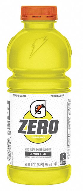 Sports Drink: Lemon-Lime, Single-Serve, 20 fl oz Container Size, Sugar-Free, Yellow, 24 PK