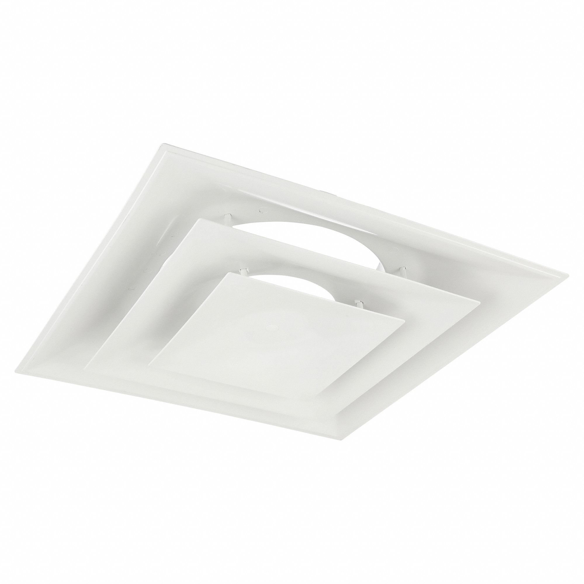 Diffuser: Ceiling, 23 3/4 in H, 23 3/4 in W, Lay-In, 12 in Duct, Plastic, Square Cone, White