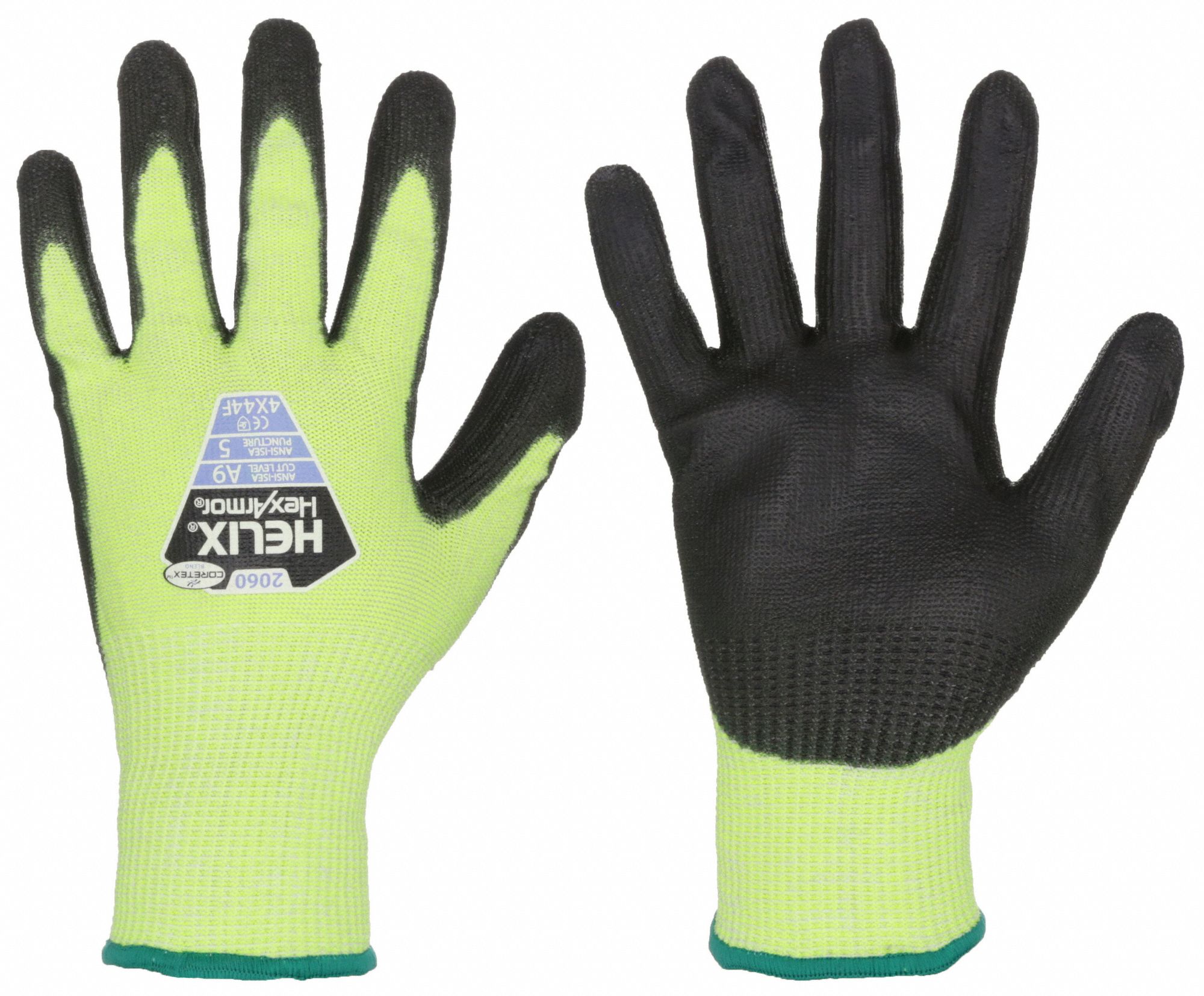 GANTS ENDUITS HELIX, M(8), RÉSISTANCE AUX COUPURES DE NIVEAU A9 ANSI, PAUME TREMPÉE, PUR, LISSE, LIME