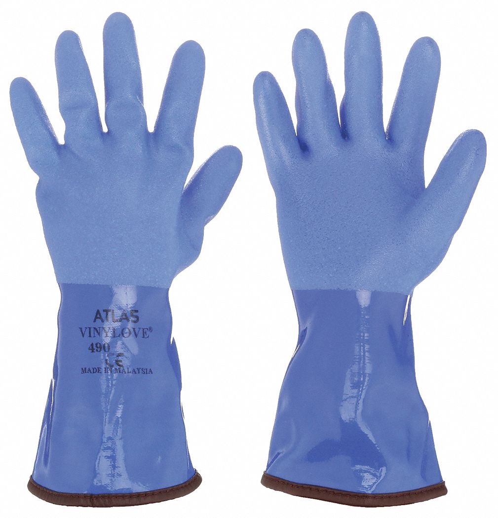 Chemical-Resistant Gloves: 490M-08, SHOWA 490, 8 M Glove Size, Gen Purpose, M, Grain, Blue, 1 PR