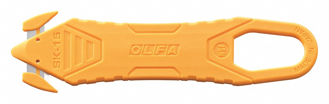SAFETY CUTTER, 5½ IN OVERALL L, 1½ IN OVERALL W, PLASTIC, YELLOW, NON-CHANGEABLE, 10 PK