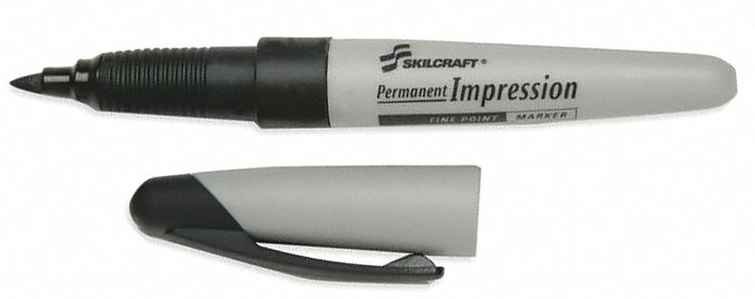 Permanent Marker: Black, Capped, Fine, Permanent Ink, Single Tips, Std, 12 PK