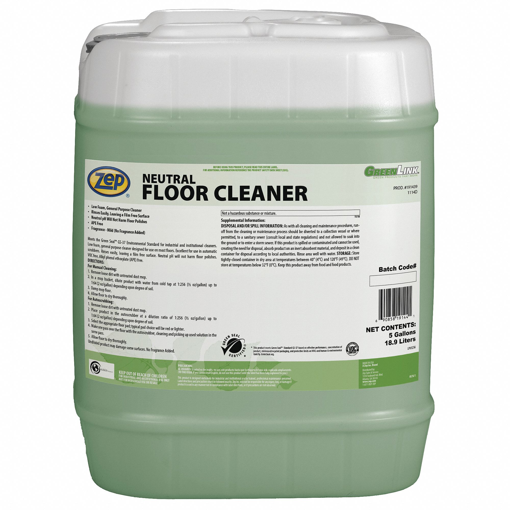 926259-4 Zep Cleaner/Degreaser: Water Based, Bucket, 5 gal