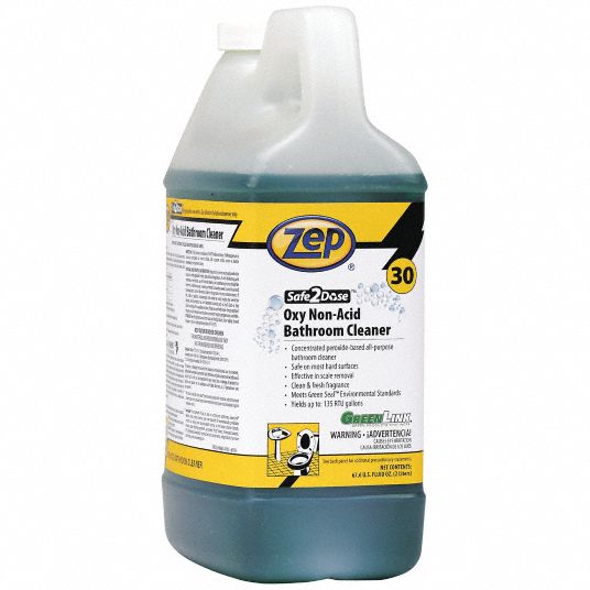 ZEP Oxy Non-Acid Bathroom Cleaner: Bottle, 2 L Container Size,  Concentrated, Liquid, Mint, 4 PK