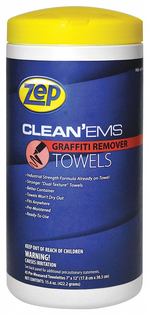 ZEP Graffiti and Paint Remover Towels, 7 in x 12 in, Yellow, PK 6