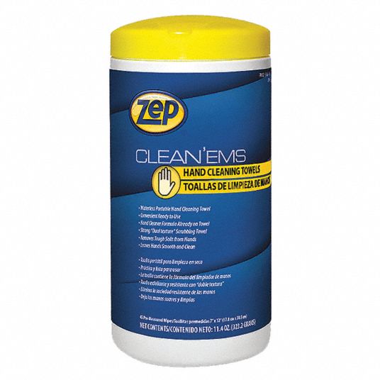 ZEP, 45 Wipes per Container, Fragrance Free, Hand Cleaning Wipes