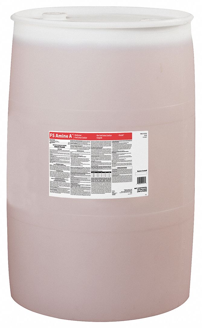 Disinfectant and Sanitizer: Drum, Concentrated, Liquid, Quat, Unscented, 55 gal Container Size
