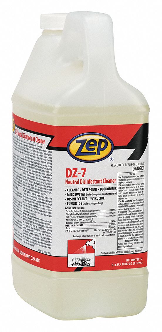 ZEP, Jug, 2 L Container Size, Neutral Disinfectant Cleaner 54ZP53