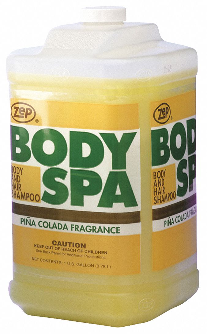 Body Wash/Shampoo Combo: 1 gal, Jug, Liquid, Piña Colada, Moisturizing, Requires Dispenser, 4 PK