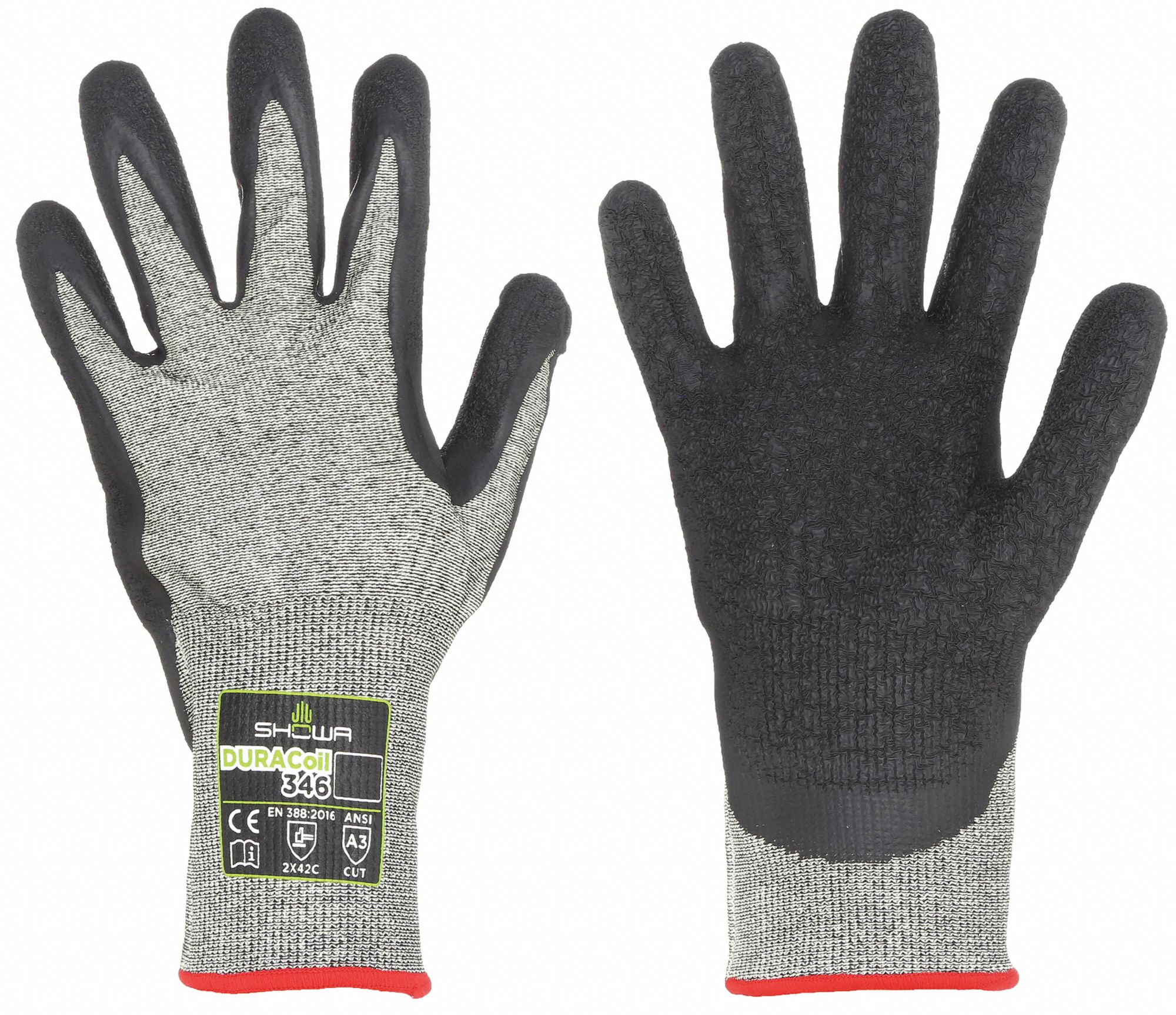 GLOVES, PALM/FING COAT, ABS LEVEL 2, ELASTIC CUFF, L, GREY, NATURAL RUBBER