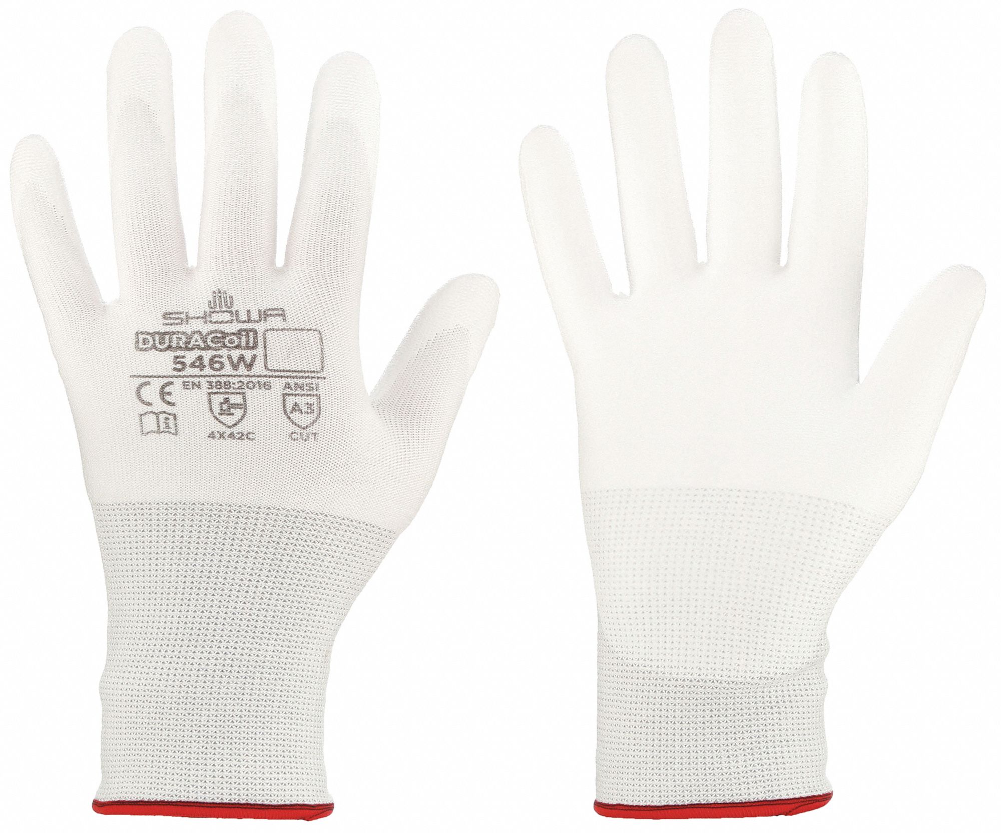 SHOWA Coated Gloves: M ( 7 ), ANSI Cut Level A3, Palm, Dipped,  Polyurethane, HPPE ( 13 ga ), 1 PR
