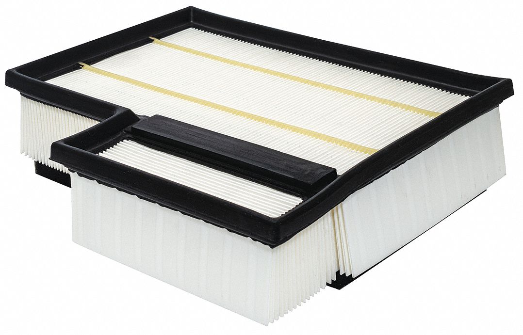 Air Filter Element: Panel, Engine, Rectangular, Panel, 10 27/32 in Overall Lg, Ford