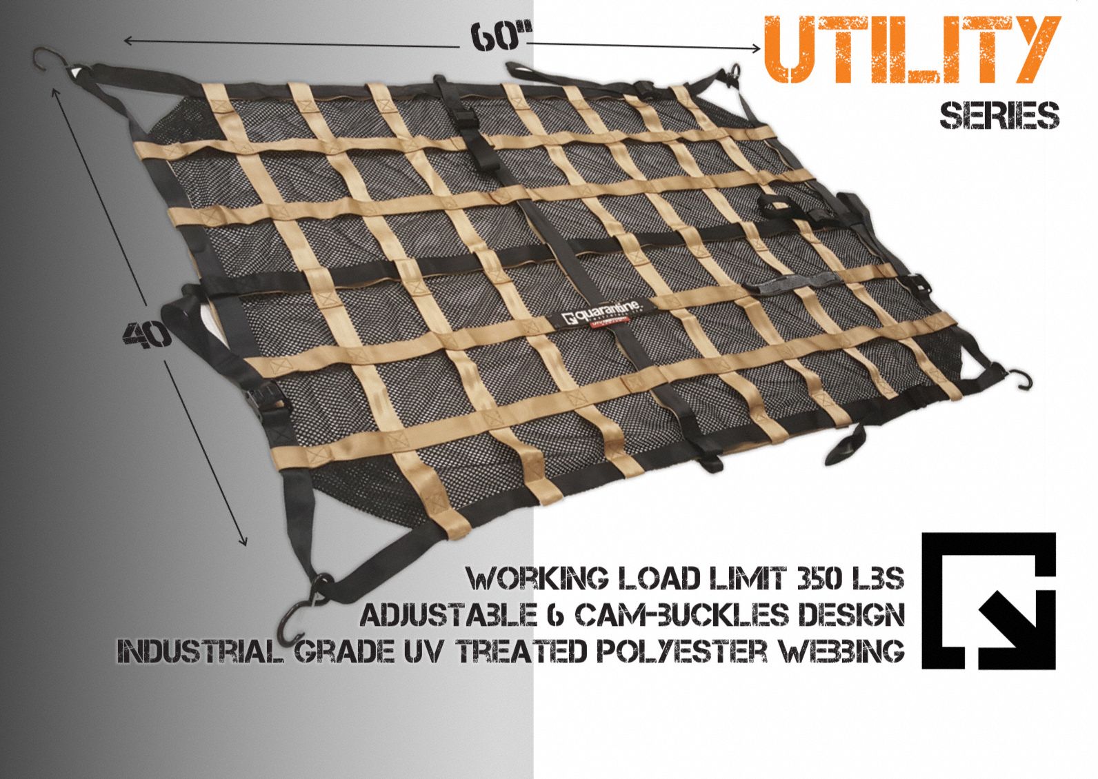 QUARANTINE RESTRAINTS Black Polyester Cargo Net with Carabiners, 3 ft 6