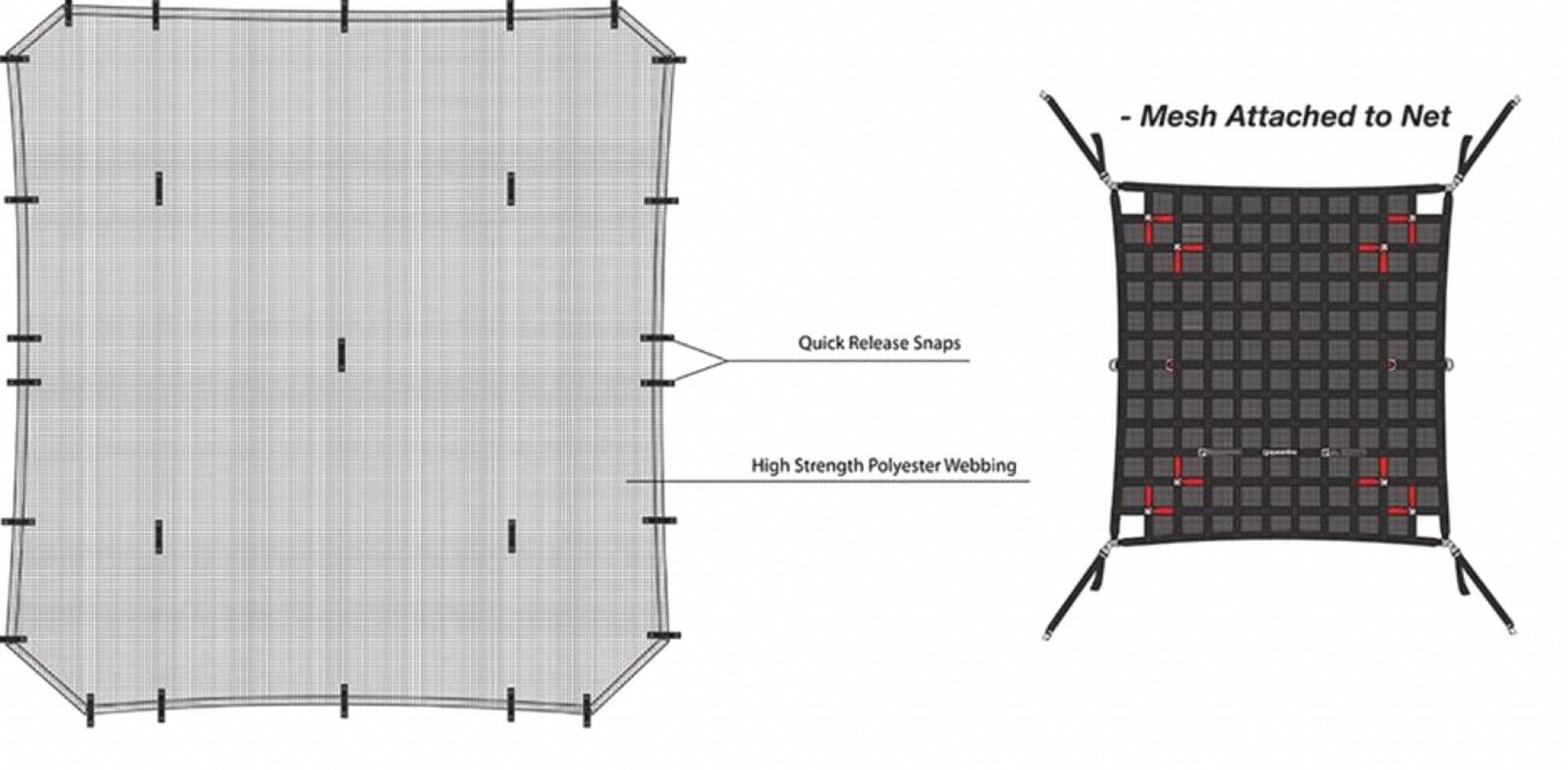 MESH NET, WITH SNAPS, FOR LONG BOX RESTRAINT, DETACHABLE, BLACK, POLYESTER