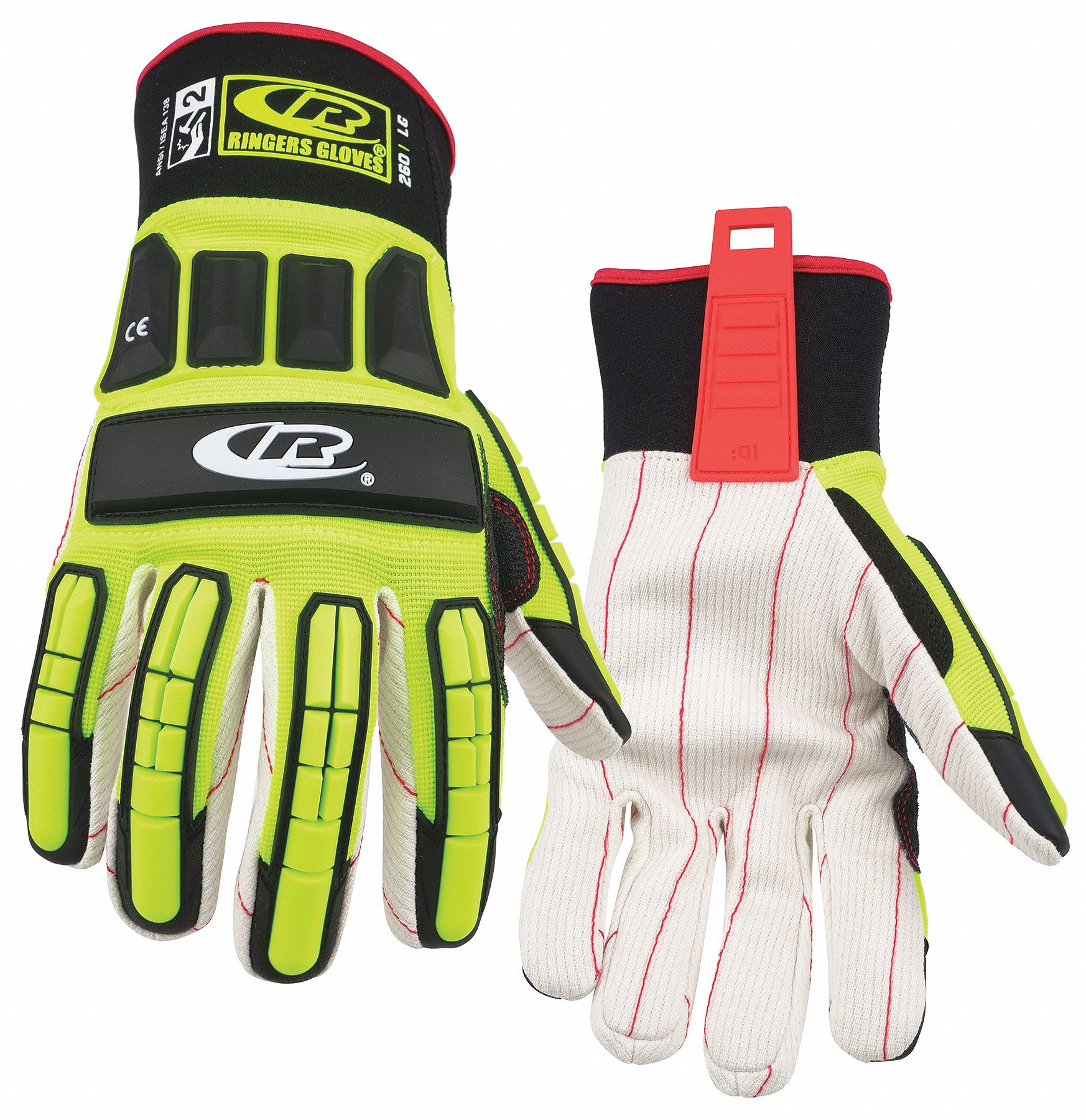Mechanics Gloves: 2XL ( 12 ), Riggers Glove, Cotton Corded, ANSI Cut Level A2, 1 PR