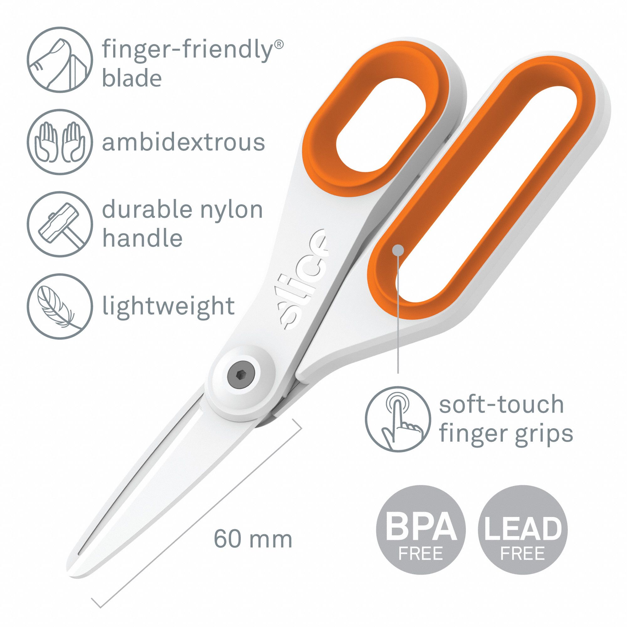 SLICE Scissors Ambidextrous, 7 3/4 in Overall Lg, Straight, Ceramic